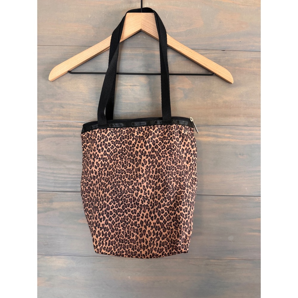 LeSportsac Leopard Print Nylon Tote Bag Made in USA Vtg Animal Print Shoulder